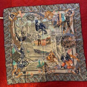 Vintage ANDRÉ CLAUDE CANOVA Silk Scarf - LYON Cityscape Collage Print
